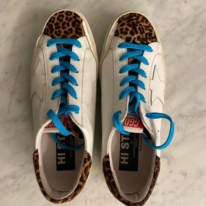 Golden goose leather and leopard platform